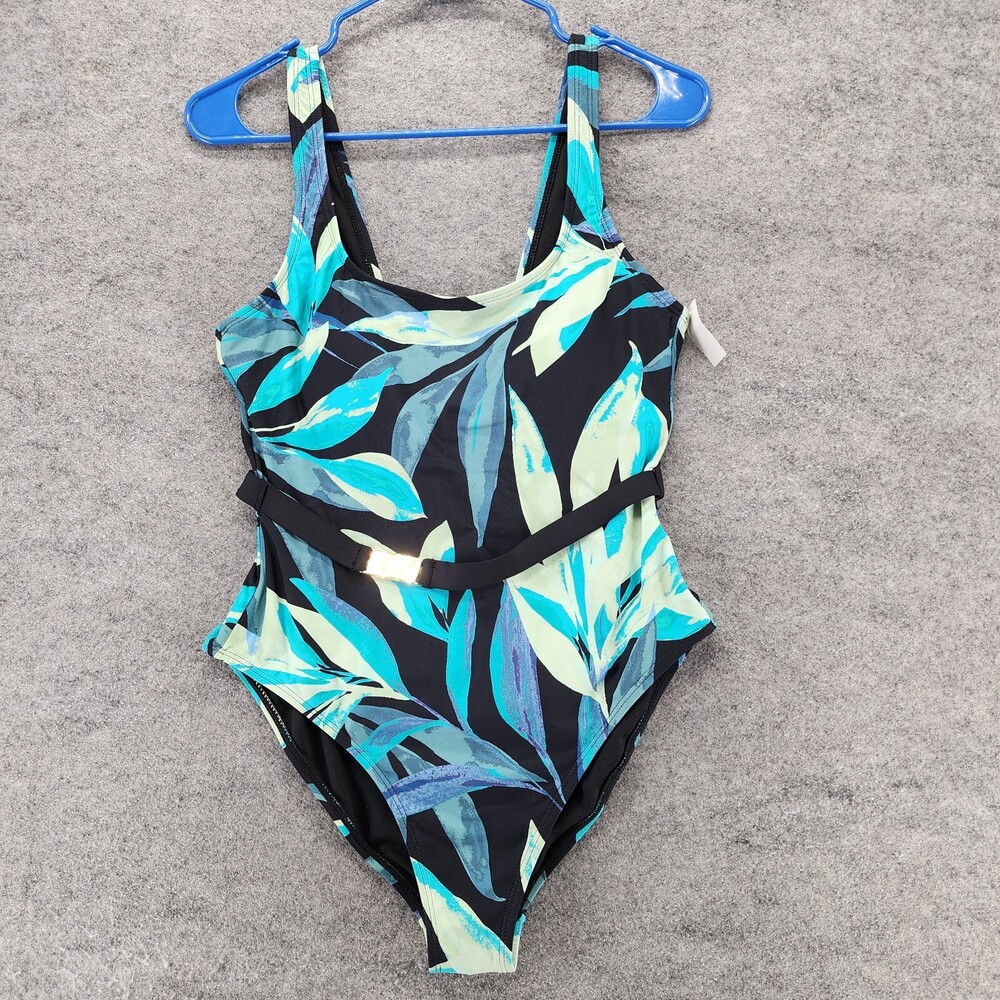 Mynah One Piece Swimsuit Womens Medium High Leg Black Blue Floral